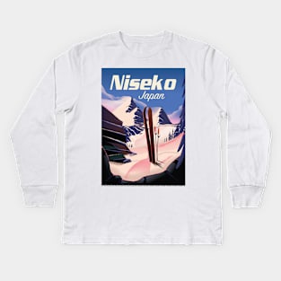 Niseko Hokkaido vintage style ski poster Kids Long Sleeve T-Shirt